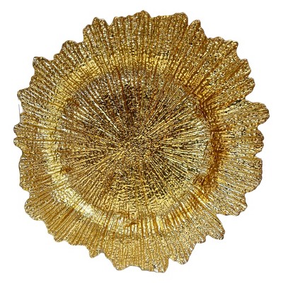 Essential Decor & Beyond 13" Ivory Glass Charger With Beaded Edge in Rosegold Set of 4