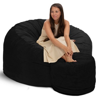 Ultimate Sack 5ft Bean Bag Chair and Footstool, Oversized Comfortable Indoor Floor Lounger, Giant Foam-Filled Furniture for Relaxing, Black Suede