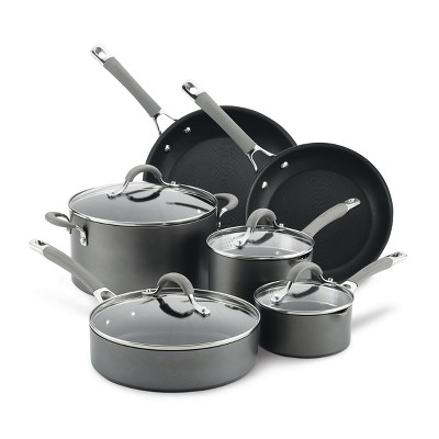 Photo 1 of Circulon Elementum 10pc Hard Anodized Nonstick Cookware Set Oyster Gray, DIRTY MINOR MARKINGS FROM PRIOR USE 