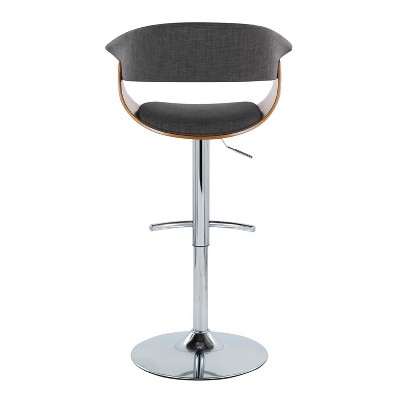 Set of 2 Charcoal Fabric and Chrome Adjustable Swivel Barstools