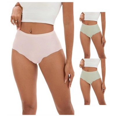 INSPIRE CHIC 3 Pcs Women's High-Waisted Full-Coverage Underwear Wave Trim No Trace Briefs