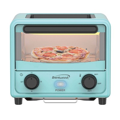 Blue Stainless Steel Mini Toaster Oven with Adjustable Timer