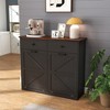 LOVSON Farmhouse-Style Storage Cabinet, Dual-Dump Trash Bin (Fits 20-Gallon Trash Cans) Ideal for Kitchens and Living Room,Black - 2 of 4
