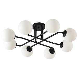 PAKOKULA Modern 27.2 in. 8-LIght Black Sputnik Semi-Flush Mount Ceiling Light Fixture with Globe Frosted Glass Shade - 1 of 4
