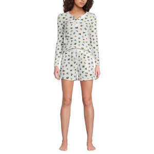 Lands' End Women's Brushed Cozy Waffle 2 Piece Pajama Set - Long Sleeve Top and Shorts - 1 of 4