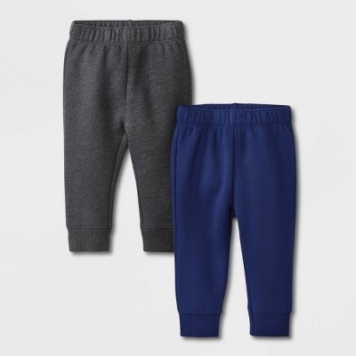 Baby Boys' 2pk Fleece Jogger Pants - Cat & Jack™ Navy Blue/Charcoal Gray 6-9M