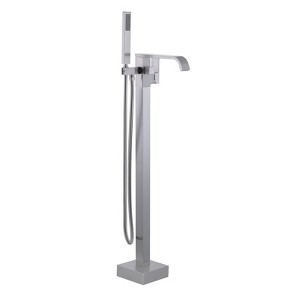 WOWOW Waterfall Single-Handle Freestanding Tub Faucet with Handshower, Brass Floor Mounted Tub Filler Faucet in Brushed Nickel - 1 of 4