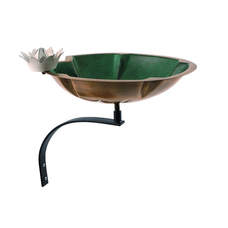 13.75&#34; Lilypad Birdbath with White Flower and Wall Mount Bracket Copper Plated an Patina Finish - Achla Designs, 1 of 5