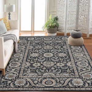 coucheta Vintage Washable Area Rug for Living Room, Retro Floral Non Slip Low Pile Stain Resistant Accent Carpets, for Bedroom, Dining Room, Office - 1 of 4