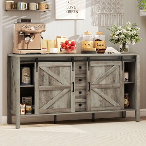 HOMCOM 59 Inch Farmhouse Sideboard Buffet Cabinet with Thick Top, Coffee Bar Cabinet with Sliding Barn Doors, Drawers, Adjustable Shelves - 1 of 4