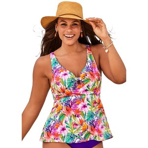 Swimsuits for All Women's Knot Front V-Neck Underwire Tankini Top (Plus Sizes Available) - 1 of 4