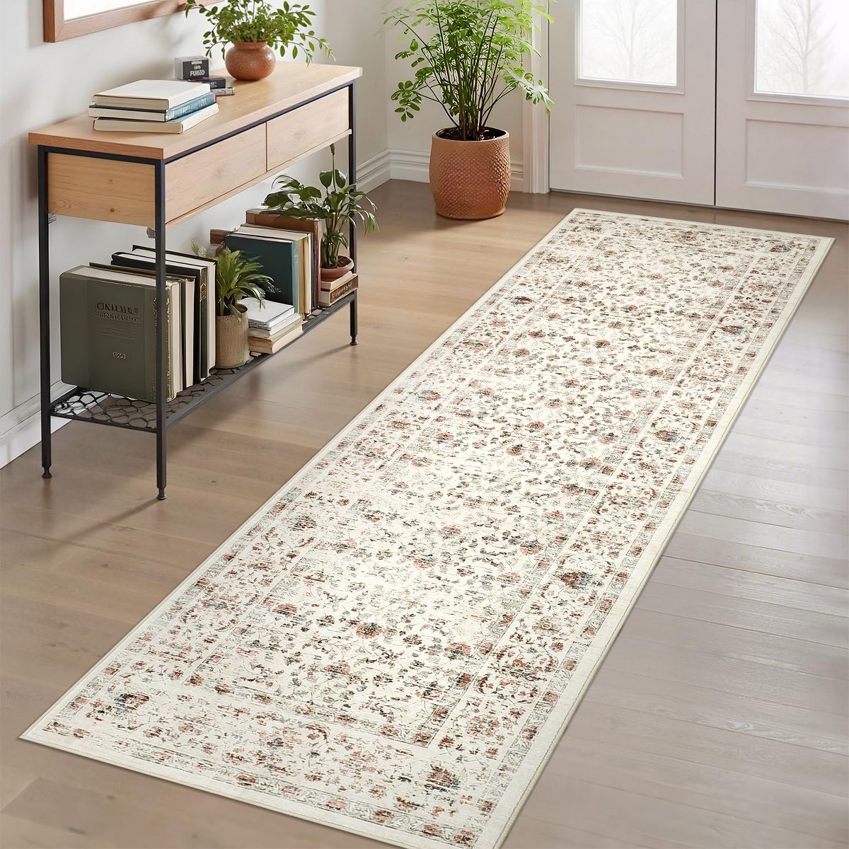 Garvee Vintage Floral Print Area Rug Washable Living Room Bedroom Area Rug Soft Non Slip Low Pile Carpet - thumbnail 4