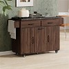 LunaLulinlk Kitchen Island with Trash Can Storage Cabinet, Rolling Kitchen Island on Wheels with Adjustable Shelf, Walnut Brown - 3 of 4