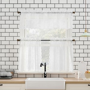 2pc 58"x24" No. 918 Ariella Floral Lace Sheer Rod Pocket Kitchen Curtain Tier Pair - 1 of 4
