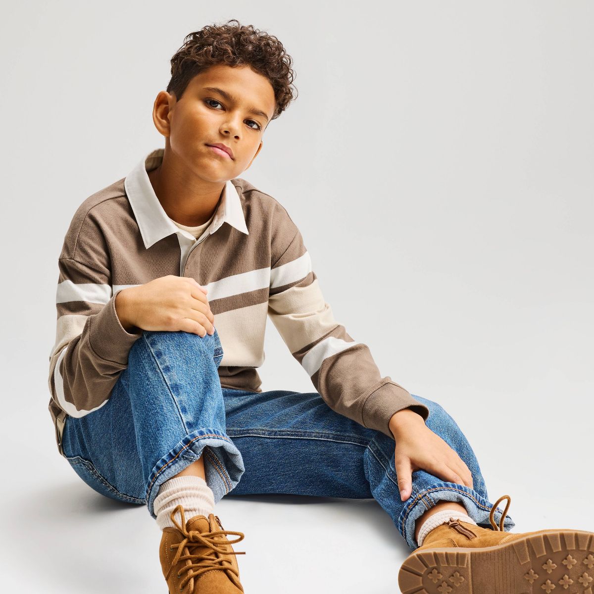 Boys' Long Sleeve Relaxed Fit Striped Rugby Polo Shirt - Cat & Jack™