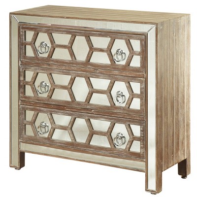 3 Drawer Mirrored Front Chest Hazelnut Wood - StyleCraft