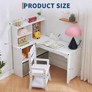 Kids Corner Desk, Desk and Chair Set for Children, L Shape Kids Study Table - Bulletin Board Open Shelves & Storage Cabinets and Cloth Drawers - 1 of 4