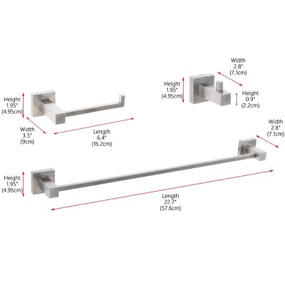 Brushed Nickel 3-Piece Stainless Steel Bathroom Hardware Set