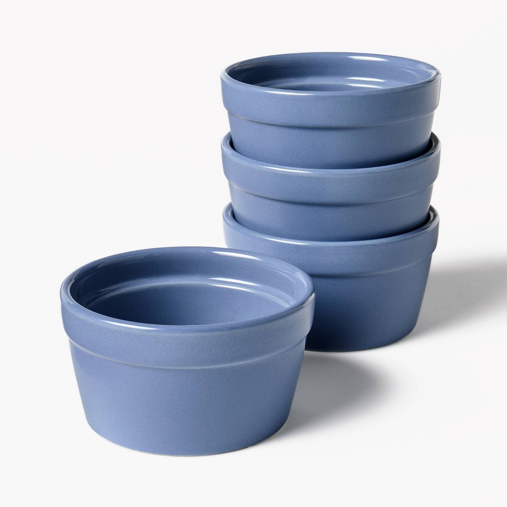 4pc 7oz Stoneware Ramekin Bowls Blue - Figmint™: Bakeware Set, Dishwasher & Microwave Safe, Oven-Safe to 500°F