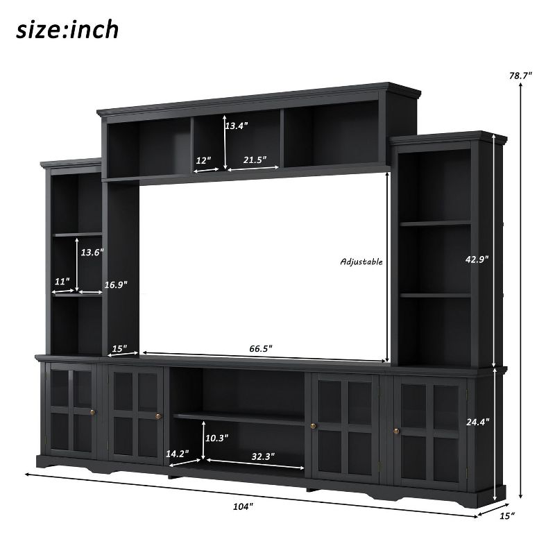 Clay 51.90" TV Stands with 4 Tempered Glass Doors Adjustable Panels Open Style Cabinet And Veneer Finish For TVs Up to 60"-Maison Boucle, 4 of 11