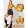 INSPIRE CHIC Women's Metallic Square Neck Short Sleeve Shiny Crop Top - 2 of 4