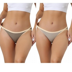 Allegra K Women's Cotton Low Waist Stretch Soft Comfortable High Cut Underwear 2 Packs - 1 of 4
