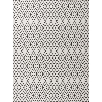 Ivory Geometric Flat Woven 9' x 12' Outdoor Rug