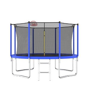 BestParts 12FT Trampoline with Basketball Hoop, Ladder & Safety Enclosure Net – Blue - 1 of 4