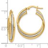 Black Bow Jewelry 14k Two Tone Gold Polished Textured Triple Round Hoop Earrings, 23mm - 4 of 4