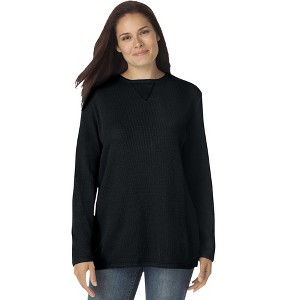 Woman Within Women's Plus Size Waffle Thermal Sweatshirt - 1 of 4