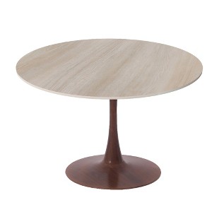 LeisureMod Bristol 35" Round Dining Table with Sintered Stone Top and Walnut Steel Pedestal Base for Modern Kitchen and Dining Room - 1 of 4