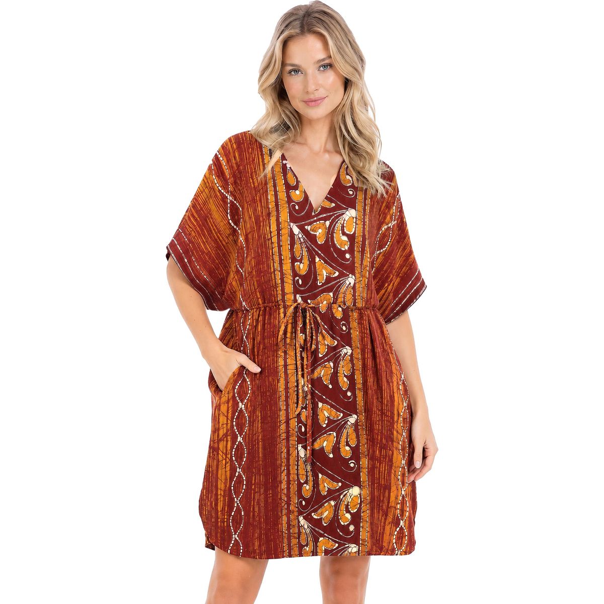 LA LEELA Summer Cotton Beach Caftan Dress for Women Resortwear Vacation Cruise Holiday Lounge Wear Travel Essential 2X-3X Orange Paisley