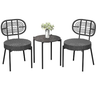 3 Pieces Patio Set Outdoor Wicker Bistro Set All-Weather Rattan Deck Conversation Set of 3 with Table & Cushions for Deck Patio Balcony Backyard