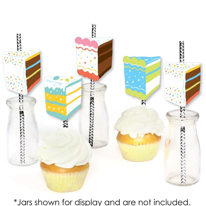 Big Dot of Happiness Cake Time - Paper Straw Decor - Happy Birthday Party Striped Decorative Straws - Set of 24, 5 of 7