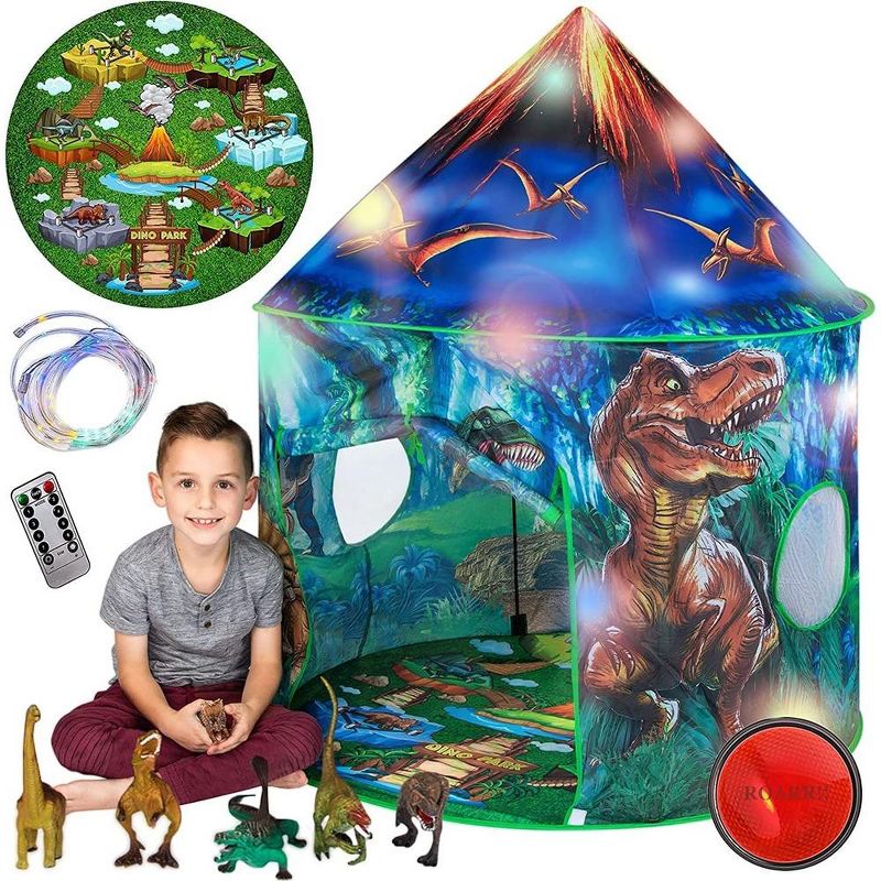 Toy To Enjoy Dinosaur Pop-Up Play Tent with Remote Controlled Lights, Dinosaur Roar Sound Button, and 6 Dinosaur Figure Toys for Boys and Girls, 1 of 9