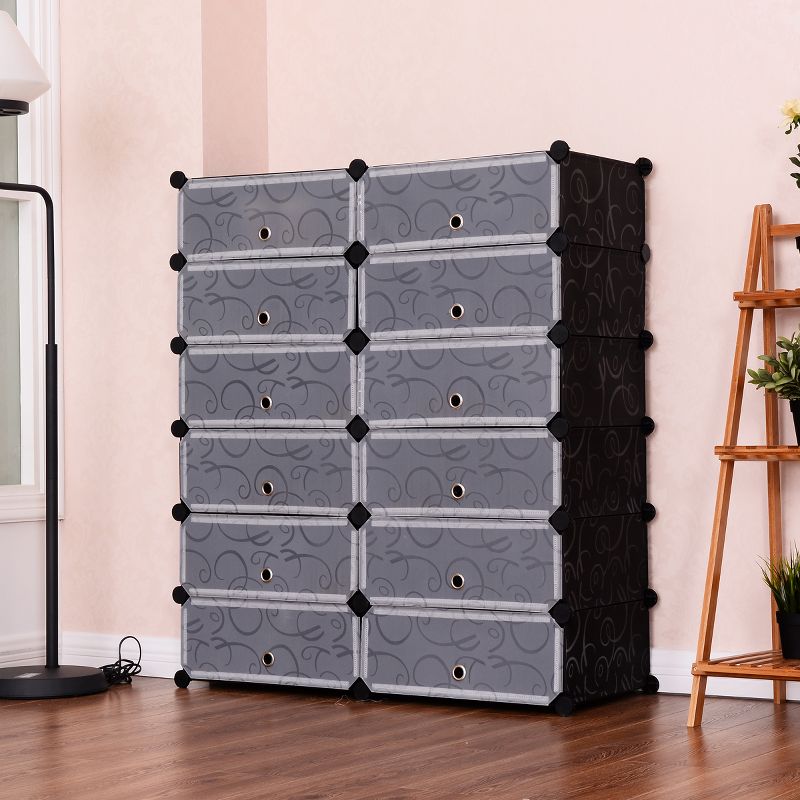 Tangkula 12 Shelves Cubic PP Shoe Cabinet Portable Cabinet Storage Closet Organizer Black/White, 2 of 9