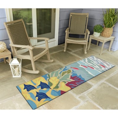 Blue Tropical Fish Hand-Tufted Indoor/Outdoor Runner Rug