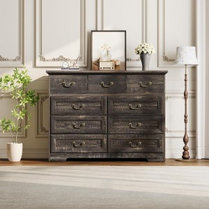 Farmhouse 9-Drawer Dresser, Rustic Vintage Dark Oak Chest with Natural Texture, Spacious Storage Organizer for Bedroom Living Room Hallway - 1 of 4