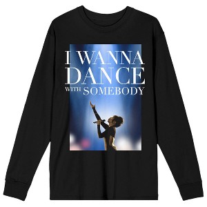 Whitney Houston I Wanna Dance With Somebody Singing Photo Crew Neck Long Sleeve Black Adult Tee - 1 of 3