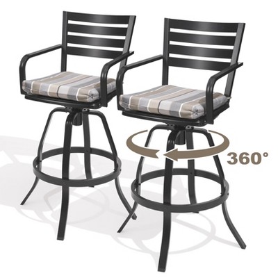 Pellebant 2PC Outdoor Cast Aluminum Swivel Bar Stool with Sunbrella Cushion