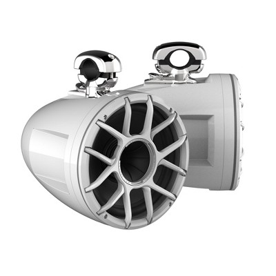 Wet Sounds REV 12 HD 12" Horn Loaded Compression Driver Tower Speakers with XZ Grills & Stainless MINI Swivel Clamps, 400 Watts RMS, White, Pair