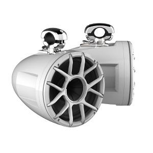 Wet Sounds REV 12 HD 12" Horn Loaded Compression Driver Tower Speakers with XZ Grills & Stainless MINI Swivel Clamps, 400 Watts RMS, White, Pair - 1 of 4