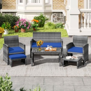Costway 6PCS Patio Furniture Set Outdoor Sectional Conversation PE Rattan Sofa Set Black/Gray/Navy/Red/White/Turquoise - 1 of 4