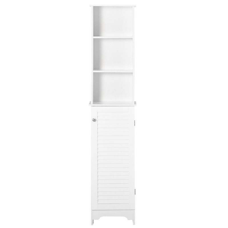 HOMCOM Tall Bathroom Storage Cabinet/Freestanding Linen Tower with 3-Tier Open Adjustable Shelf and Cupboard, White, 4 of 9