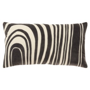 14"x26" Oversized Striped Design Lumbar Throw Pillow Cover Dark Gray - Rizzy Home: Cotton, Woven, Zipper Closure - 1 of 4