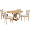 Merax Stylish 5-Piece Retro Dining Set with Extendable Round Table & 4 Upholstered Chairs - 4 of 4