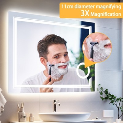 ARTLOGE 48x24'' LED Illuminated Bathroom Mirror Shatterproof w/ 3X Magnifying Touch Antifog Wall Mirror, Front Backlight