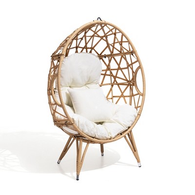 Pellebant Outdoor Patio Wicker Basket Egg Chair with Cushion, Or as Hanging Chair