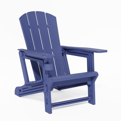 Infurnic Outdoor Portable Chairs Folding Adirondack Wooden Textured with Cup Holder Weather Resistant, Backyard, Garden, Blue, 29.6"*31.4"*36.4"