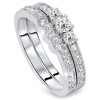 Pompeii3 3/4ct Three Stone Vintage Diamond Engagement Wedding Ring Set 10K White Gold - 4 of 4